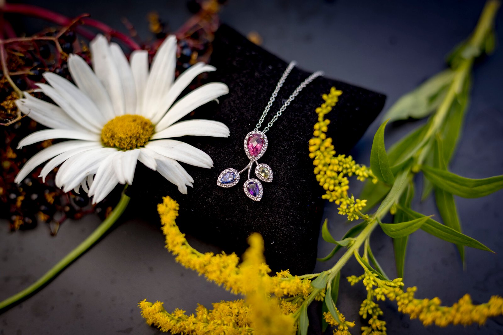 18ct White Gold Multi-Coloured Tourmaline & Diamond Halo Pendant
