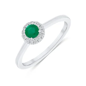 18CT White Gold Round Emerald & Diamond Cluster Ring (3mm)