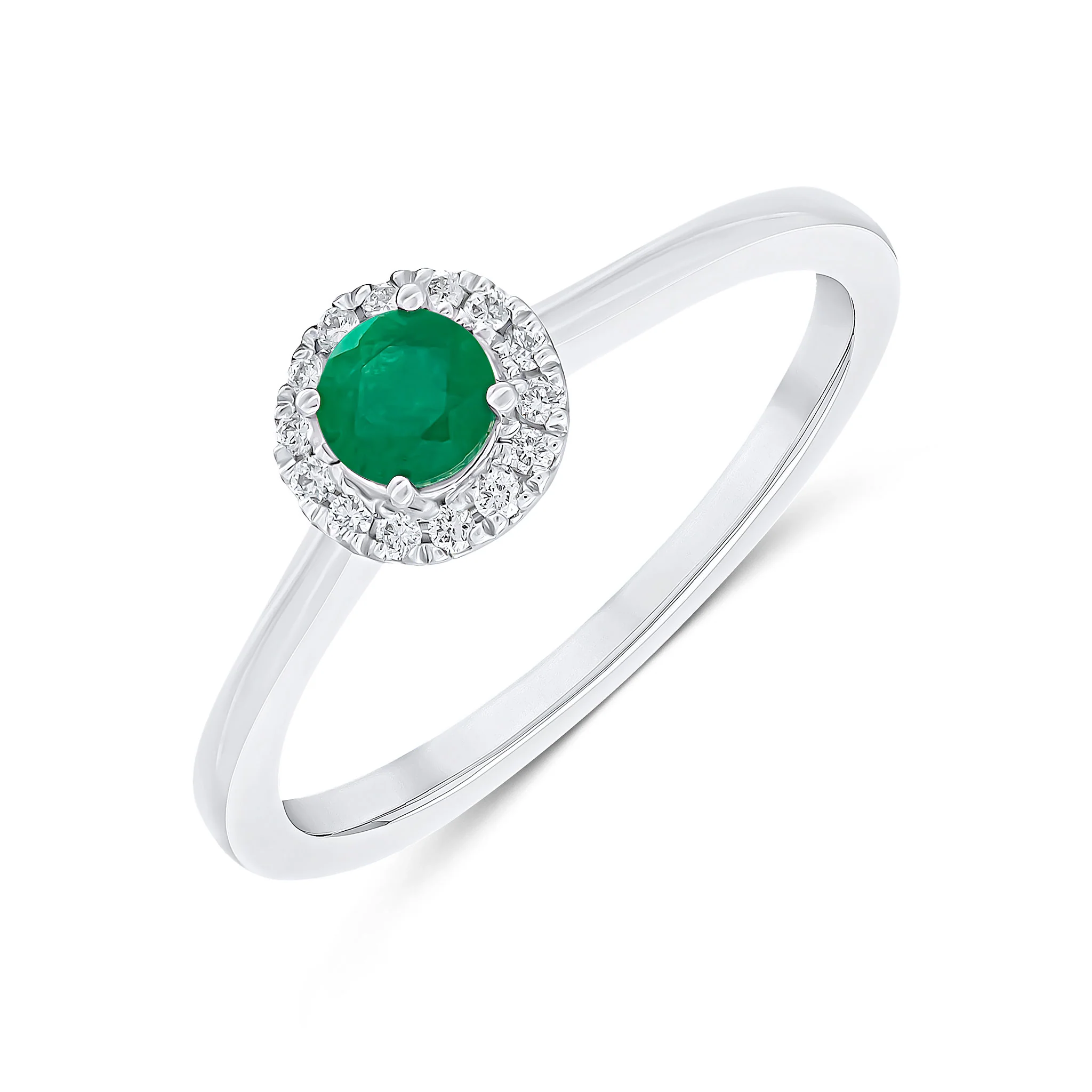 18CT White Gold Round Emerald & Diamond Cluster Ring (3mm)