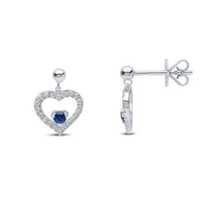 18CT White Gold Sapphire & Diamond Heart Drop Earrings