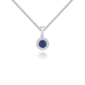 18CT White Gold Round Sapphire & Diamond Cluster Pendant 4mm