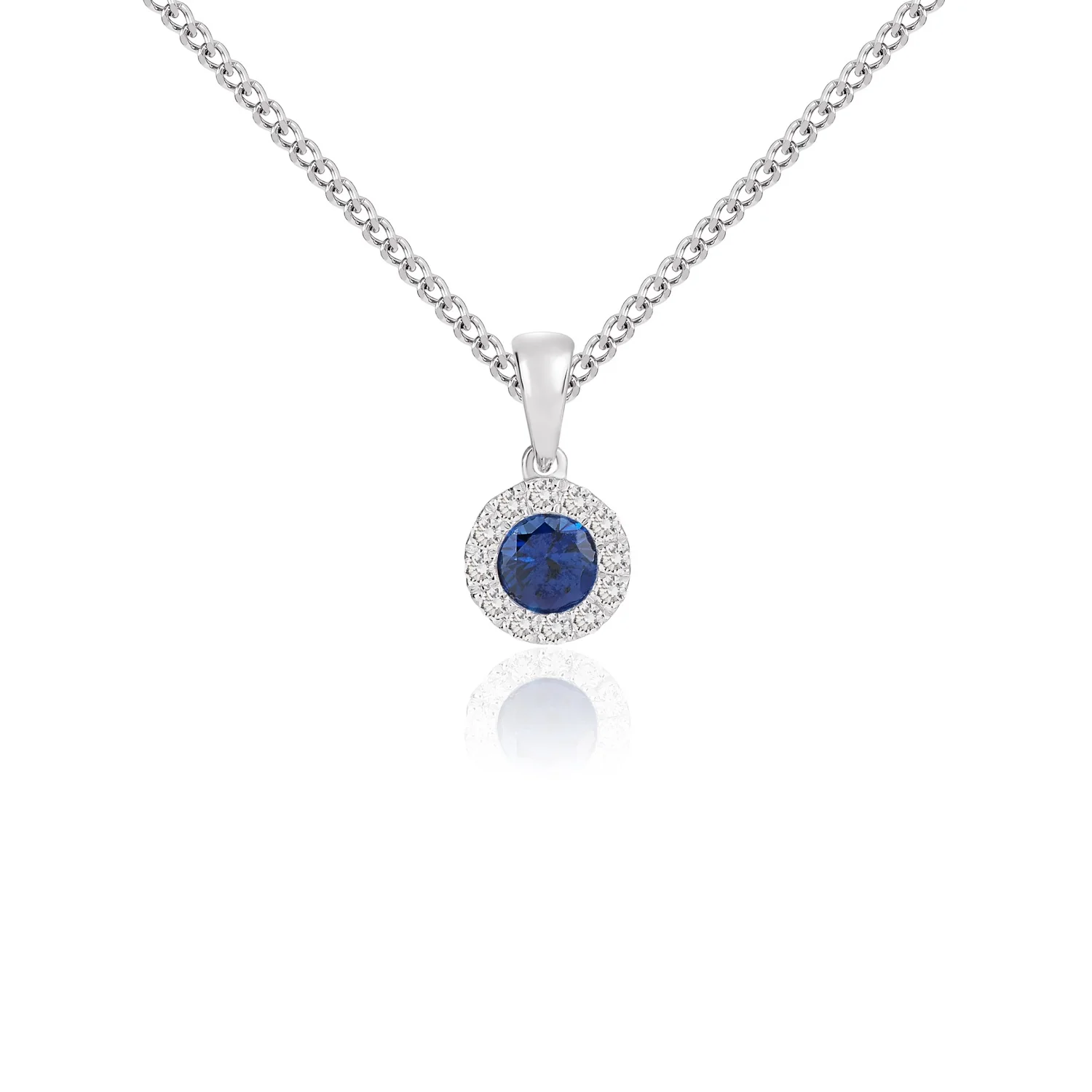 18CT White Gold Round Sapphire & Diamond Cluster Pendant 4mm