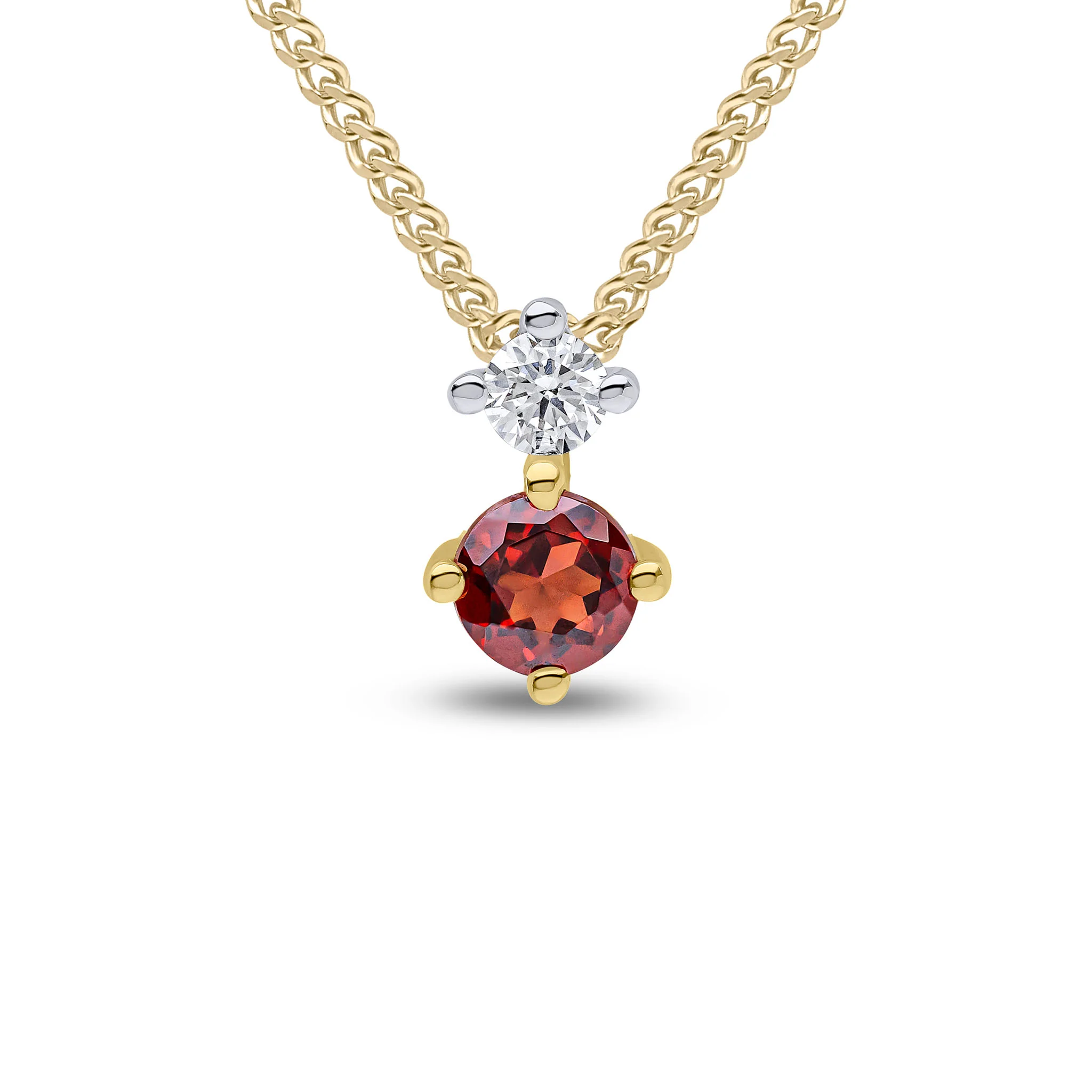 18CT Yellow Gold Round Garnet & Diamond Two Stone Pendant