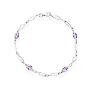 9CT White Gold Marquise & Oval Amethyst Bracelet 7"