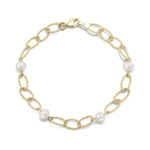 The "Wantage" - 9CT Yellow Gold Freshwater Pearl Twisted Links Bracelet 7"