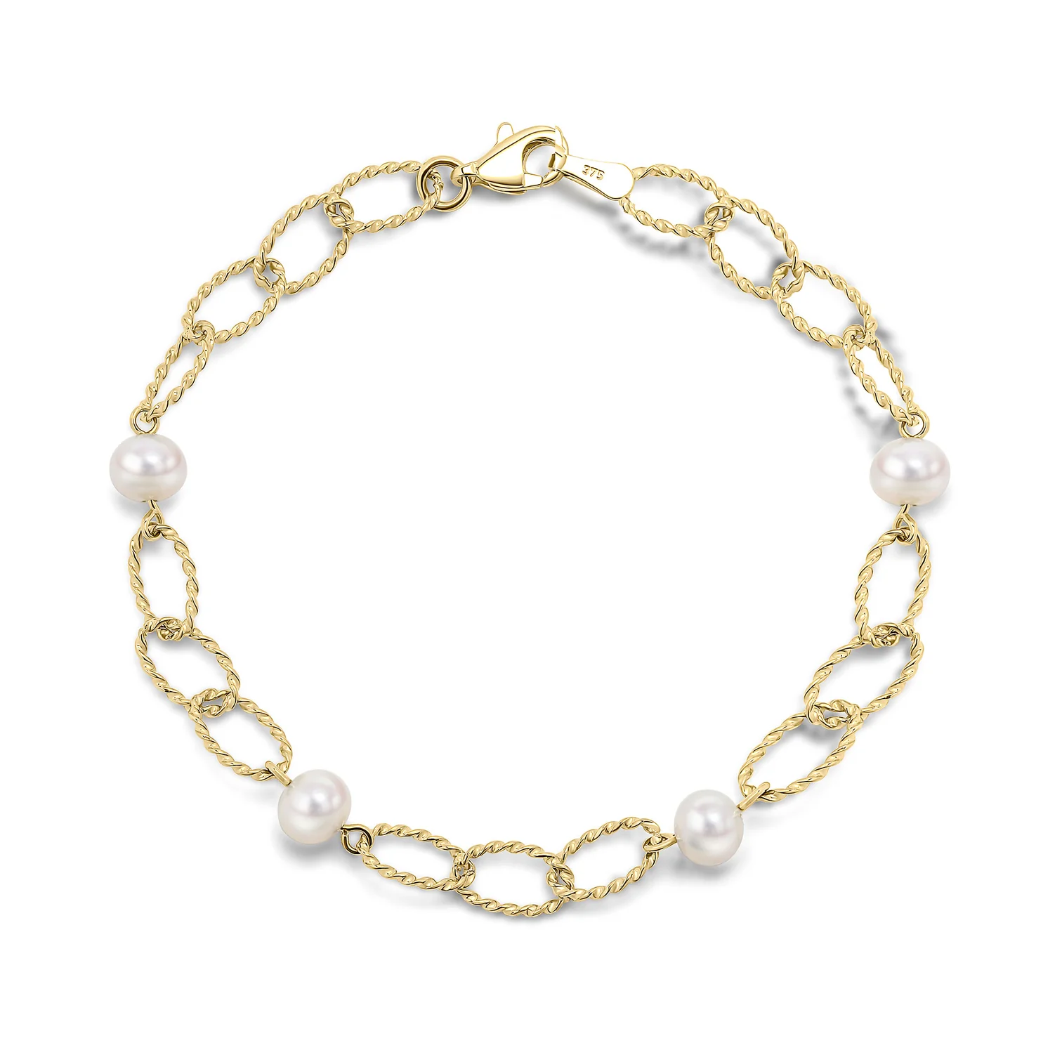 The "Wantage" - 9CT Yellow Gold Freshwater Pearl Twisted Links Bracelet 7"
