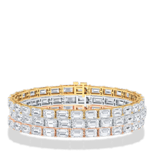 Gold Emerald Cut Diamond Horizontal Line Bracelet